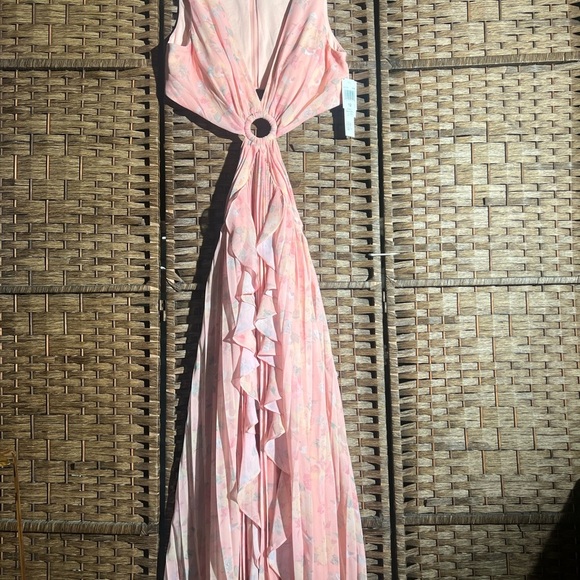 AQUA Floral Print Cutout Gown - Picture 4 of 4